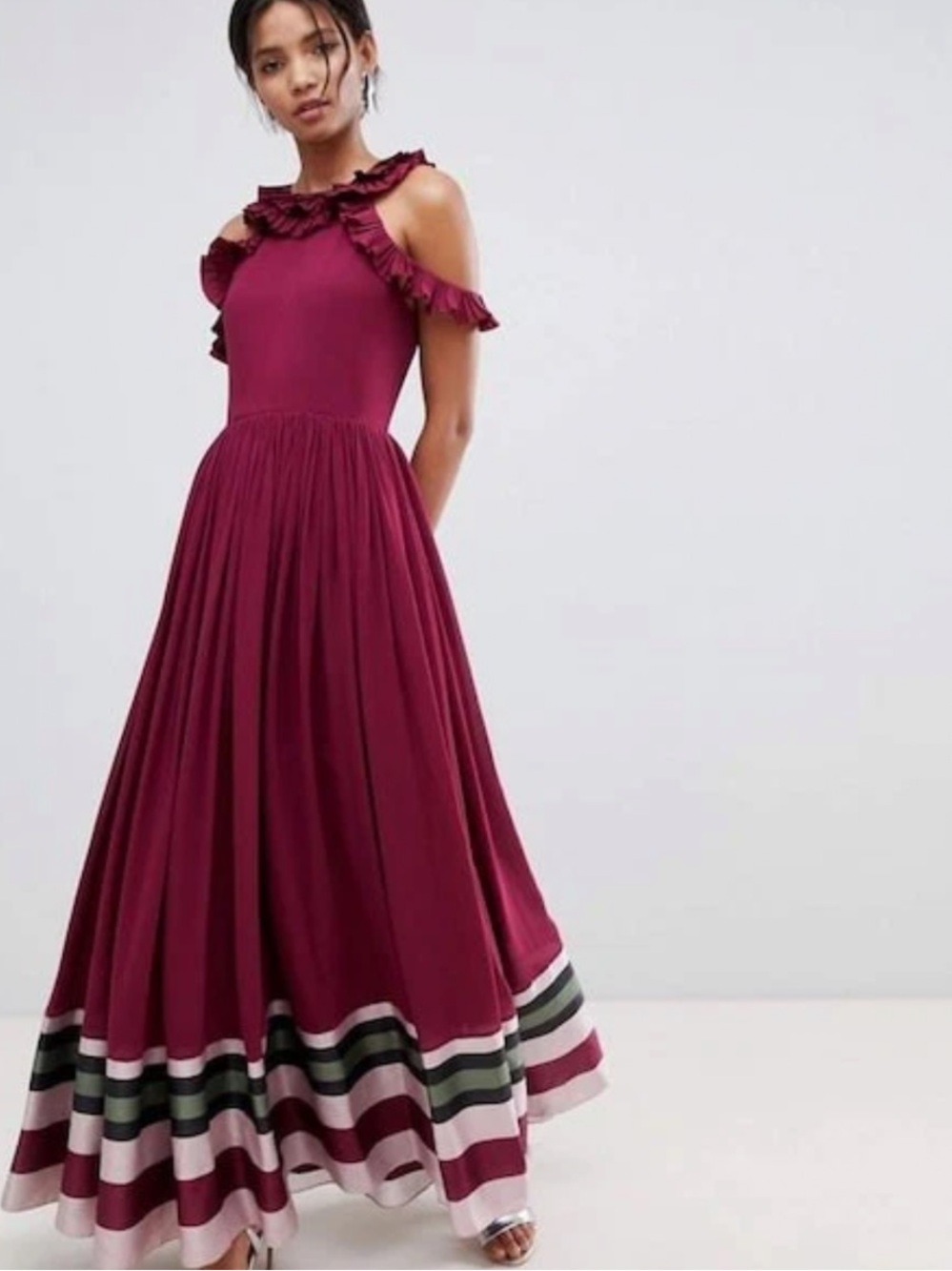 NWT Ted Baker Stepha Imperial Stripe Maxi Dress in Deep Purple Sz 4 US